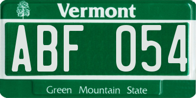 VT license plate ABF054