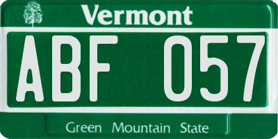 VT license plate ABF057