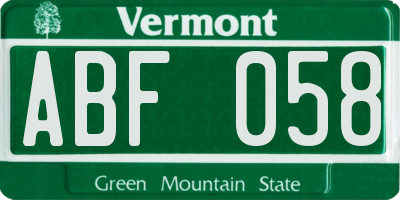 VT license plate ABF058