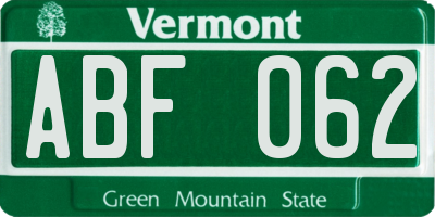 VT license plate ABF062