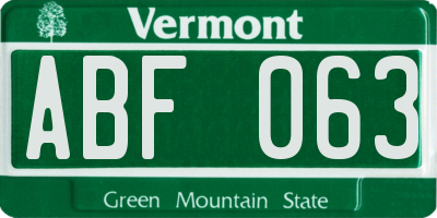 VT license plate ABF063