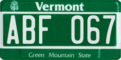 VT license plate ABF067