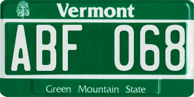 VT license plate ABF068