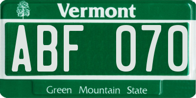 VT license plate ABF070