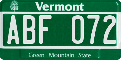 VT license plate ABF072