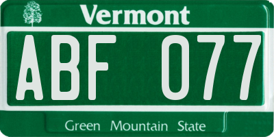 VT license plate ABF077