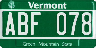 VT license plate ABF078