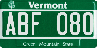 VT license plate ABF080