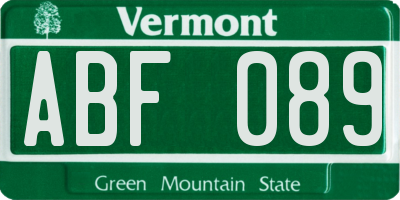 VT license plate ABF089