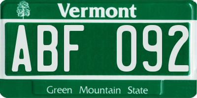 VT license plate ABF092