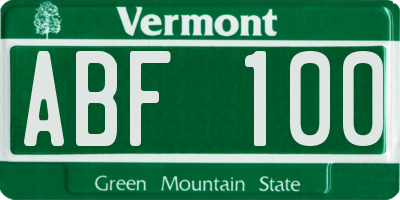 VT license plate ABF100
