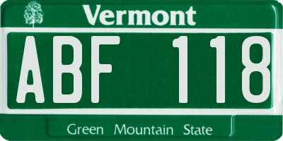 VT license plate ABF118