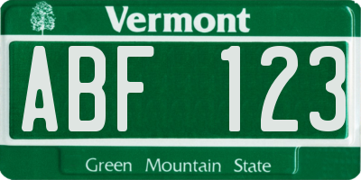 VT license plate ABF123