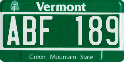 VT license plate ABF189