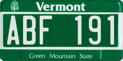 VT license plate ABF191