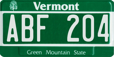 VT license plate ABF204