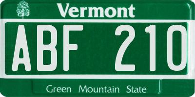 VT license plate ABF210