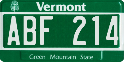 VT license plate ABF214