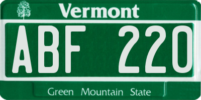 VT license plate ABF220