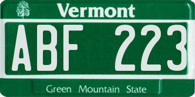 VT license plate ABF223