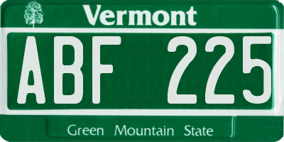 VT license plate ABF225