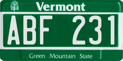 VT license plate ABF231