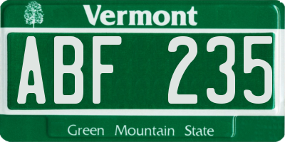 VT license plate ABF235