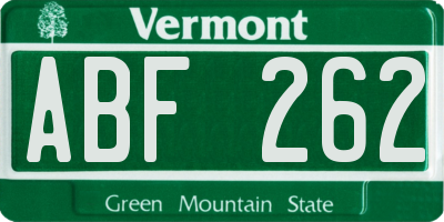 VT license plate ABF262