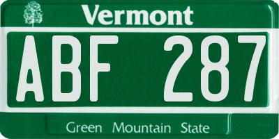 VT license plate ABF287