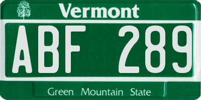 VT license plate ABF289