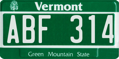 VT license plate ABF314