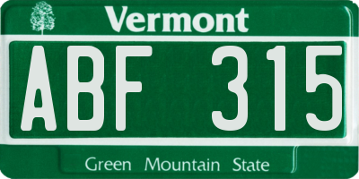 VT license plate ABF315