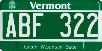 VT license plate ABF322