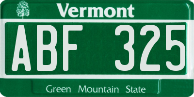 VT license plate ABF325