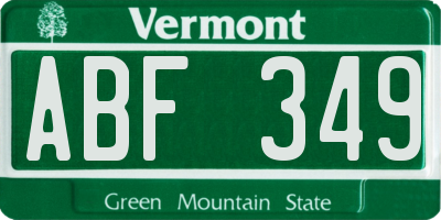 VT license plate ABF349