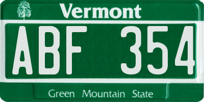 VT license plate ABF354