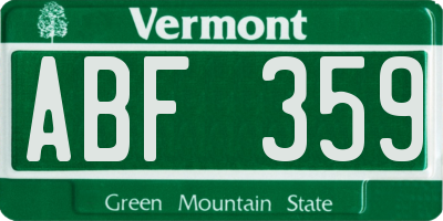 VT license plate ABF359
