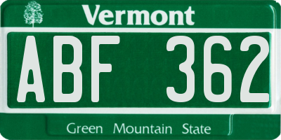 VT license plate ABF362