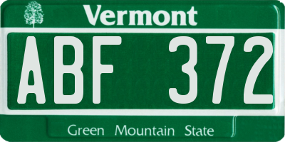 VT license plate ABF372