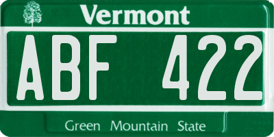 VT license plate ABF422