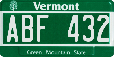 VT license plate ABF432
