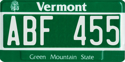 VT license plate ABF455