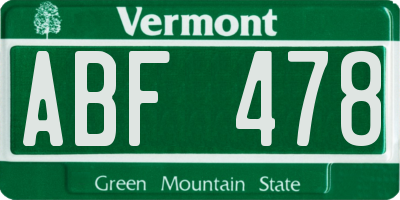 VT license plate ABF478