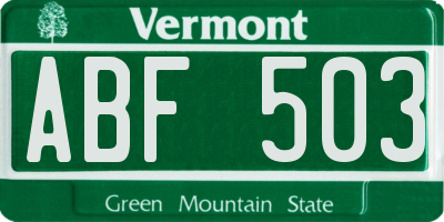 VT license plate ABF503