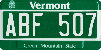 VT license plate ABF507
