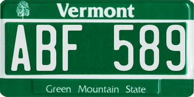 VT license plate ABF589
