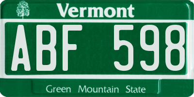 VT license plate ABF598