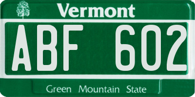 VT license plate ABF602