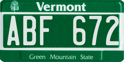 VT license plate ABF672