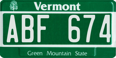 VT license plate ABF674